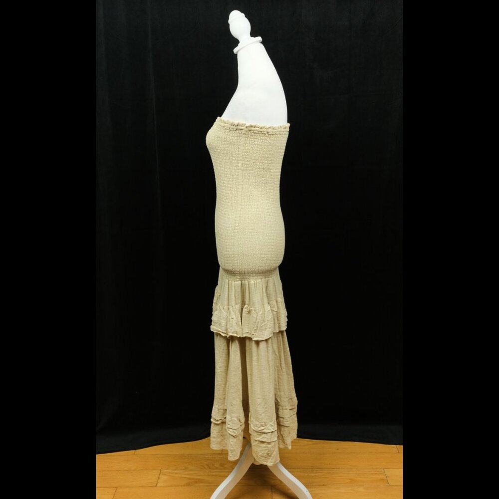 jluxlabel strapless, smocked, ruffled maxi dress in a light beige or ivory color - Picture 4 of 6